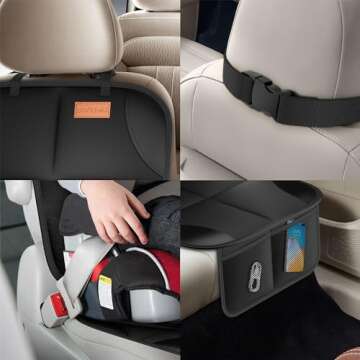 SMART ELF Car Seat Protector, 2Pack Seat Protector Protect Child Seats with Thickest Padding and Non-Slip Backing Mesh Pockets for Baby and Pet,Sedan SUV Truck (Black)