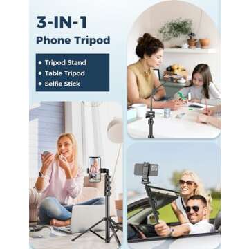 JOILCAN Phone Tripod, 80" Tripod for iPhone, Phone Tripod Stand for Recording, Selfie Stick Cell Phone Tripod, Phone Holder, Extendable Tripod Compatible with iPhone Samsung Android Phone