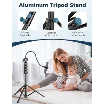 JOILCAN Phone Tripod, 80" Tripod for iPhone, Phone Tripod Stand for Recording, Selfie Stick Cell Phone Tripod, Phone Holder, Extendable Tripod Compatible with iPhone Samsung Android Phone