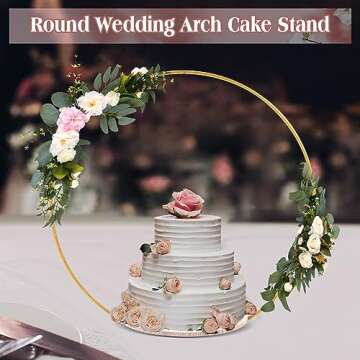 Norme 33.5 Tall Wedding Arch Cake Stand Round Metal Cake Stand for Wedding Reception Hoop Decoration with Wooden Stand Floral Decoration Display for Wedding Party Events Reception Supplies