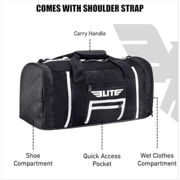 Elite Sports Boxing Gym Duffle Bag for MMA, BJJ, Jiu Jitsu gear,Duffel Athletic Gym Boxing Bag