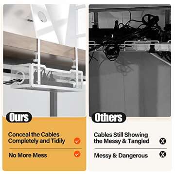 Under Desk Cable Management Tray White, Cinati Cable Management Under Desk No Drill, Cable Tray with Clamp for Desk Wire Management,Desk Cable Management Box for Office, Home - No Damage to Desk