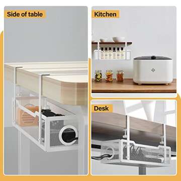 Under Desk Cable Management Tray White, Cinati Cable Management Under Desk No Drill, Cable Tray with Clamp for Desk Wire Management,Desk Cable Management Box for Office, Home - No Damage to Desk
