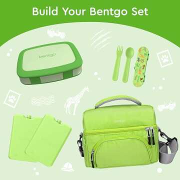 Bentgo Kids Bento-Style 5-Compartment Leak-Proof Lunch Box - Ideal Portion Sizes for Ages 3 to 7 - Durable, Drop-Proof, Dishwasher Safe, BPA-Free, & Made with Food-Safe Materials (Green)