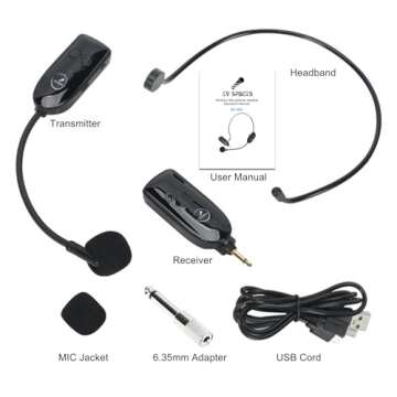 2.4G Dual Wireless Microphone Headset, UHF Wireless Headset Mic and Handheld Mic 2 in 1, 165FT Range, 3.5mm & 6.35mm Jacks, Ideal for Teaching, Fitness, Yoga, PA System, Amplifier, Training (Black)