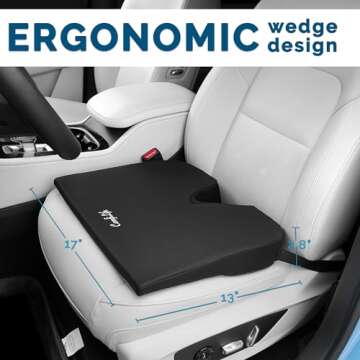 ComfiLife Car Seat Cushion – Premium Wedge Memory Foam Car Cushions for Driving – Auto Seat Cushion – Back & Sciatica Pain Relief for Long Drives – Comfort for Car Driver, Office, Truck Seat (Black)