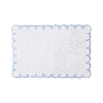 Scalloped blue & white towel & bath mat