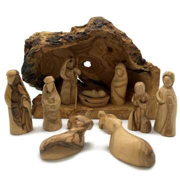 carved Nativity scene with trees