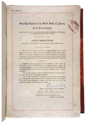 The Dawn of Prohibition: 18th Amendment Ratified in 1917